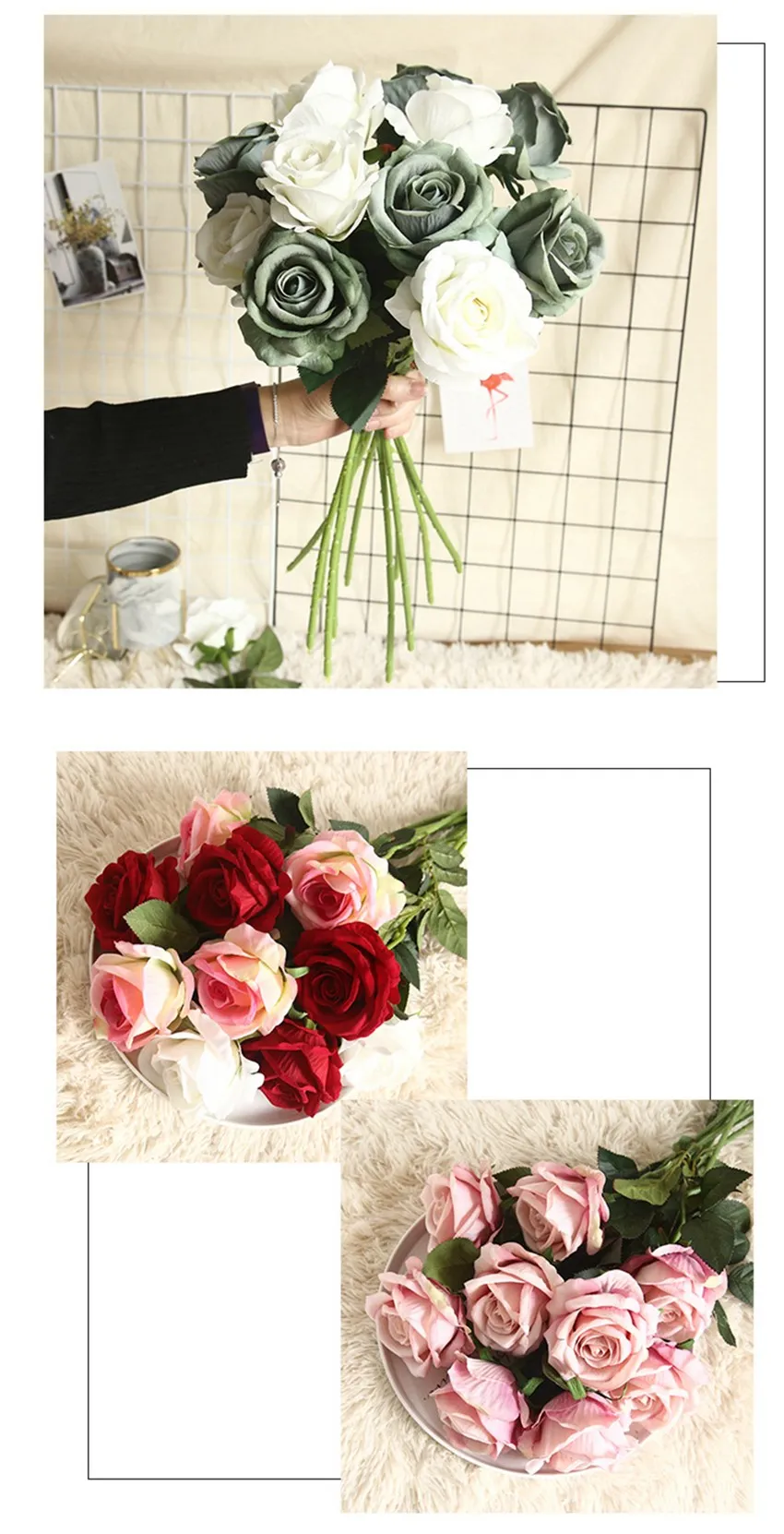10 Stück Seiden-Kunstblumen Rosen Weihnachtsstrauß Heimdekoration Hochzeitskranz Brautaccessoires Sonderangebot Outdoor DIY Geschenk – Detail 6