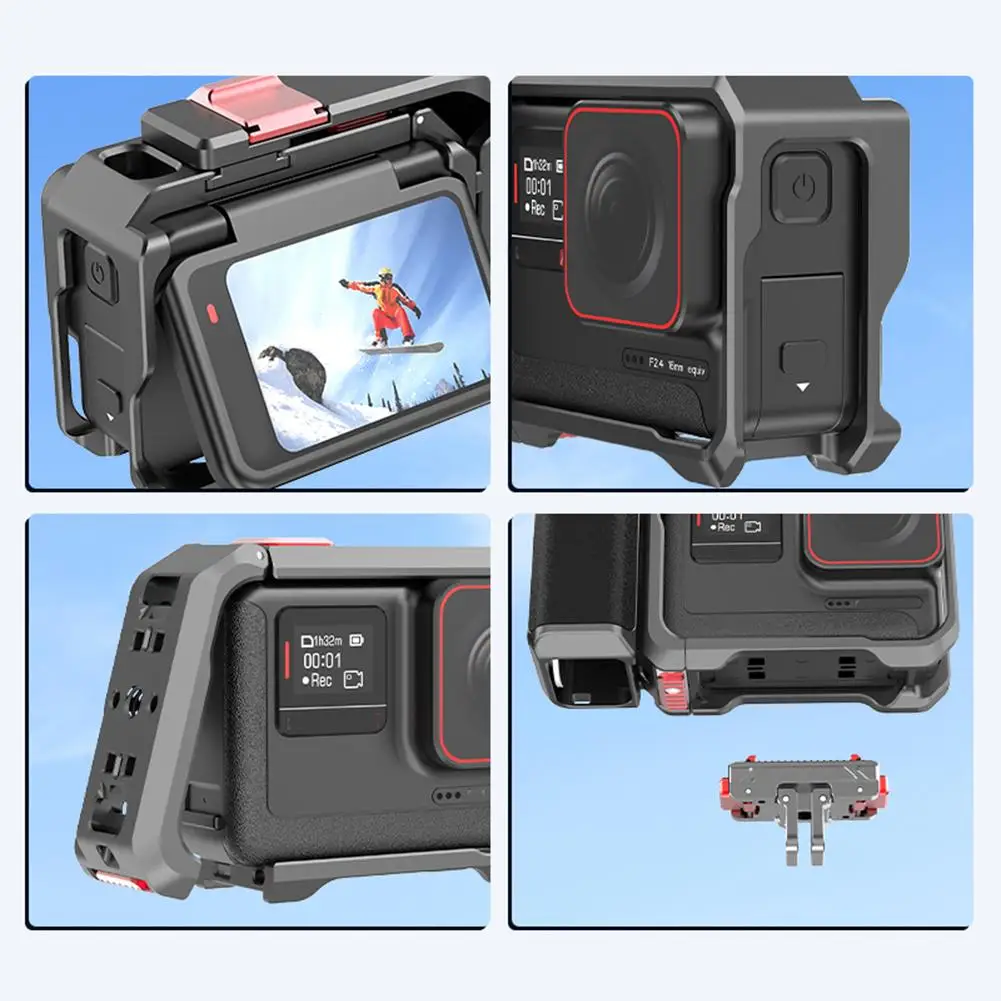 For Insta360 Ace Pro 1/2 Ergonomic Metal Vlog Grip Mount Shutter Button Photography Handle Grip Anti-Drop Quick Release Cage
