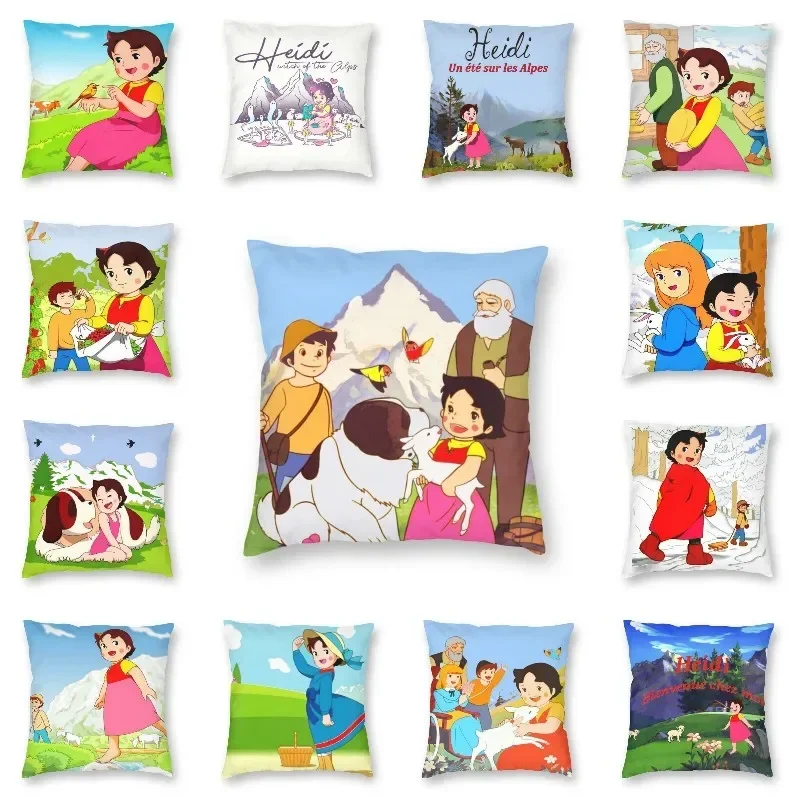 Heidi Peter And Grandpa Alps Goat Mountain Cushion Cover 40x40 Home Decor Cartoon Movie Throw Pillow For Living Room Double Side