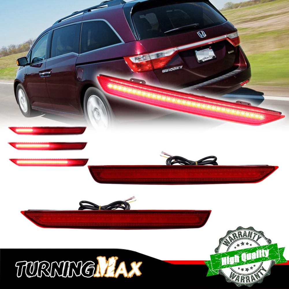 Red LED Rear Bumper Reflector Lights For 2011-2017 Honda Odyssey Brake Tail Light, Rear Fog Light w/ Dynamic Turn Signal light