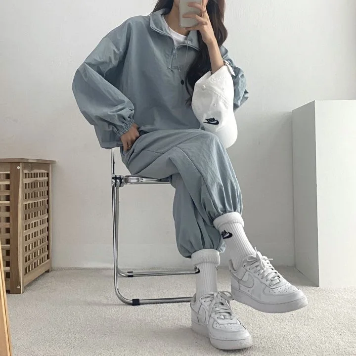 Korea Style Cotton Tracksuit Casual Women Sweatshirt Pants Loose Fashion Suits Sports Sweatshirts Pullover Sweatpants Outfits