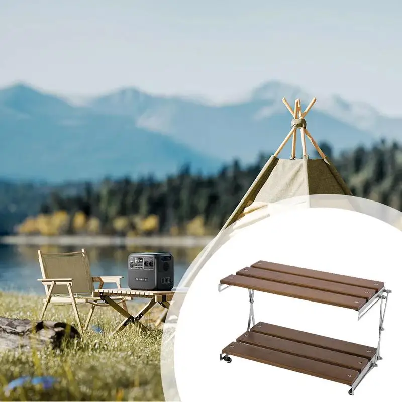 Foldable Camping Rack 3 Layered Rack Shelf Picnic Desk Display Organizer Stable Camping Shelving Organizer Sturdy For Picnic BBQ