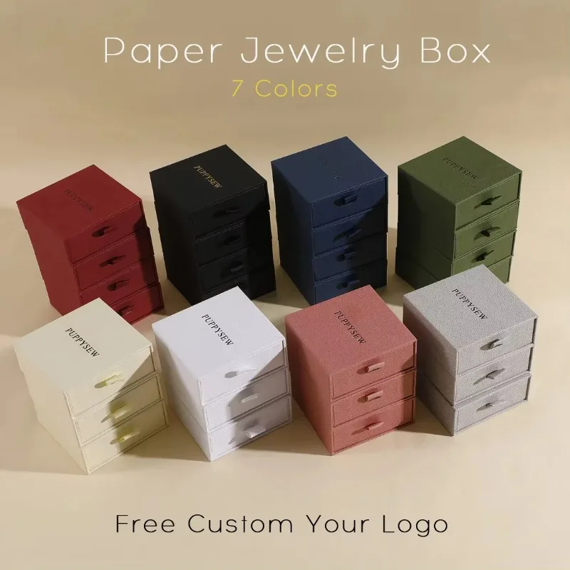 1PCS Free Custom Logo Paper Box Necklace Ring Box With Sponge Drawer Box Personalized Exquisite Jewelry Packaging Pack 8*8*3cm