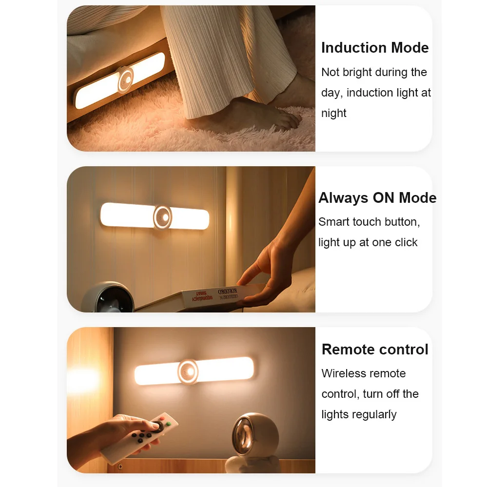 Motion Sensor Night Light Remote Control Under Cabinet Lighting Rechargeable Wireless Dimmable for Wardrobe Kitchen Stair