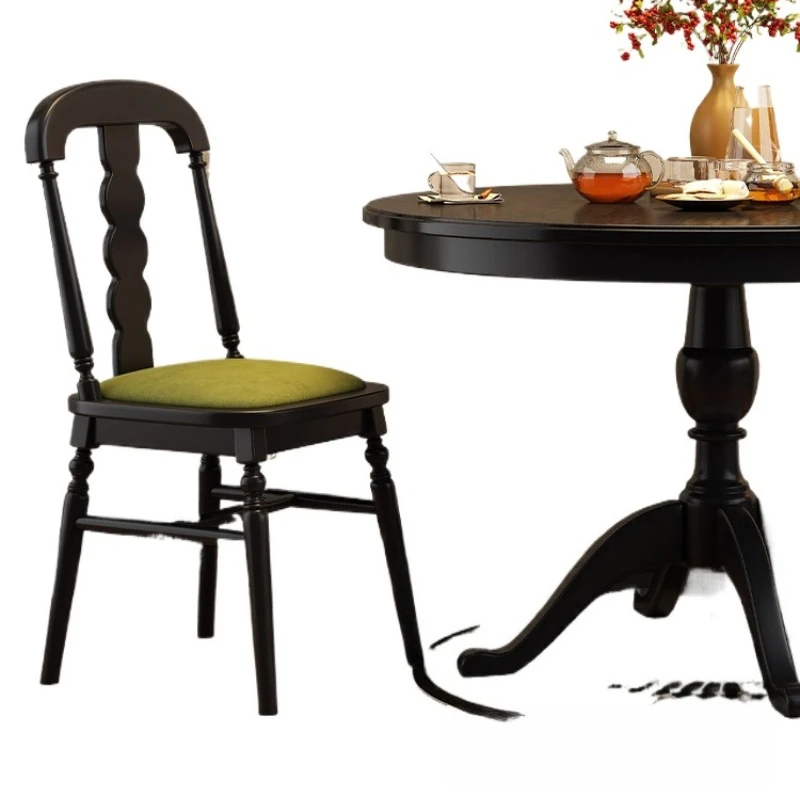 

Household round solid wood dining chair, light luxury high-end all solid wood medium and ancient style