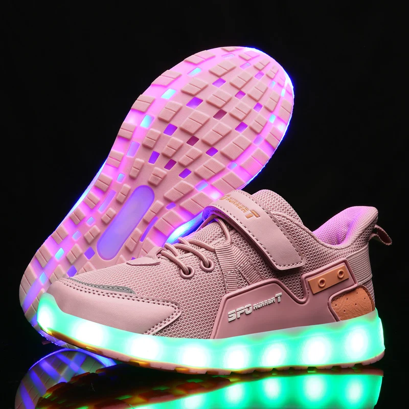 Children\'s Casual Shoes LED Lights Shoes Boys Mesh Breathable With Charging Holiday Activity Outdoor Girls Sneakers Lighting