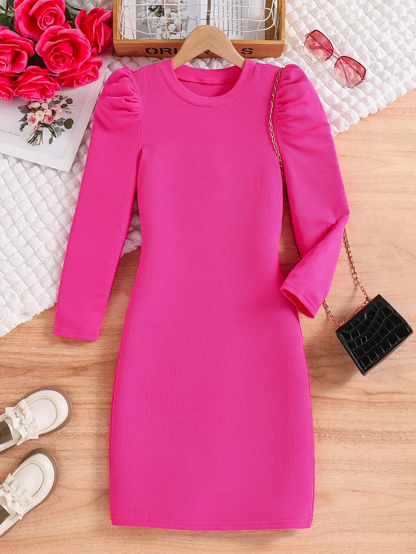 Spring And Summer Style European And American Girls Slim Hip Pink Fashionable Daily Dress