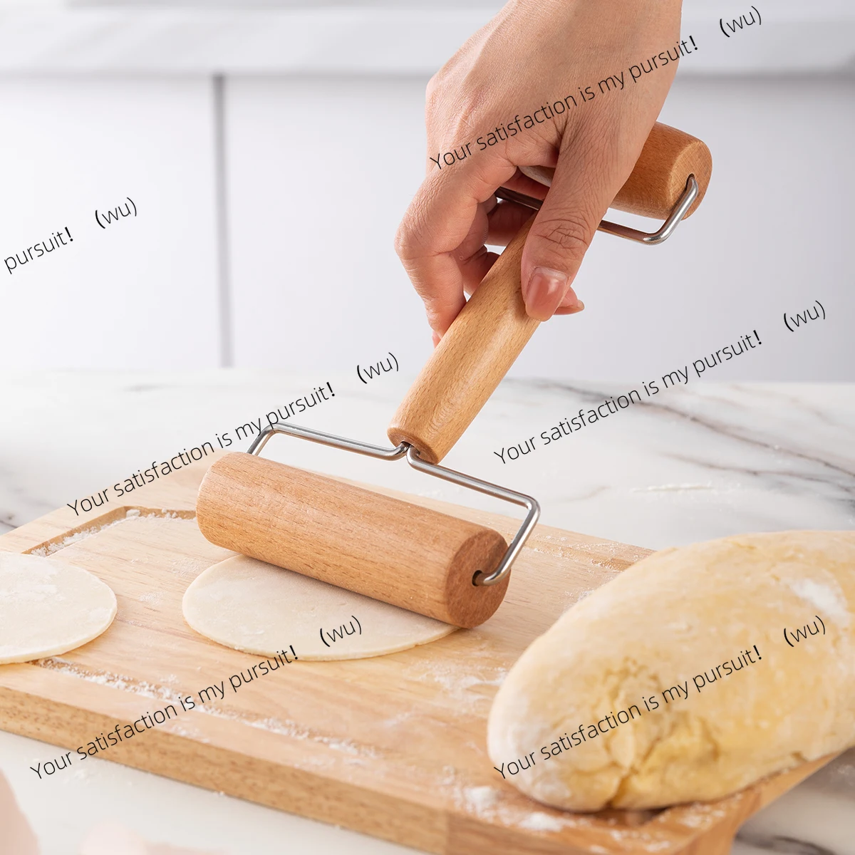 ZOCI-1PC Maple wood double-ended rolling pin; solid wood labor-saving roller-style flour stick; roller-style dough roller