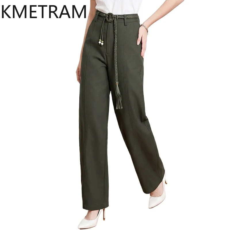 KMETRAM 57.8% Lyocell 42.2% Cotton Pants for Woman Fashion Baggy Pants Simple New Summer Trousers 2026 Women Clothing ropa mujer