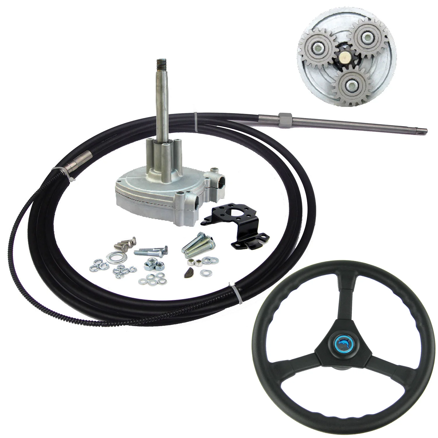 Marine Outboard Mechanical Steering System Planetary Gear With Boat Steering Cable & Wheel Helm