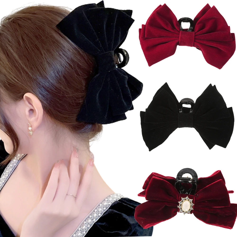 Haimeikang Wine Red Black Festival Hair Bow Crab Claw Clip For Women Hair Clips Fashion Girls Ponytail Fashion Hair Accessories