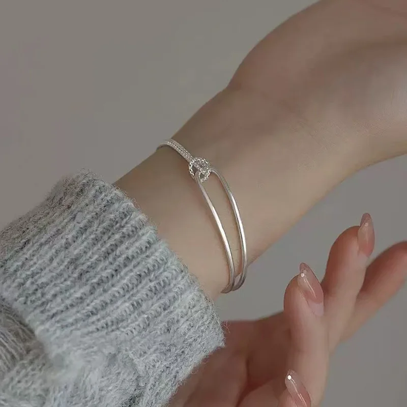 Exquisites S925 Silber Geometrisches Armband Einfacher Minimalistischer Stil Damen Modeschmuck Perfekt für Muttertag Party Geschenke – Detail 4