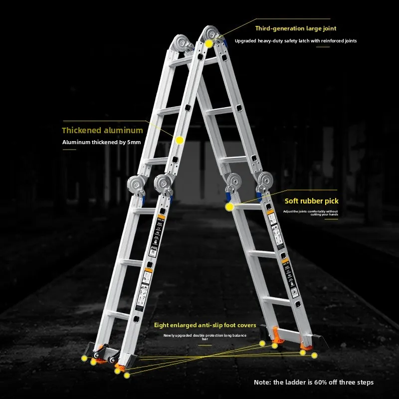 Aluminum Multifunctional Foldable Telescopic Step Ladder for Household & Engineering