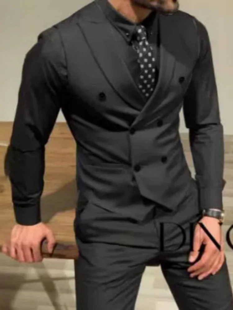 Men Slim Fit Double‑Breasted Peak Lapel Formal Suit Waistcoat Vest