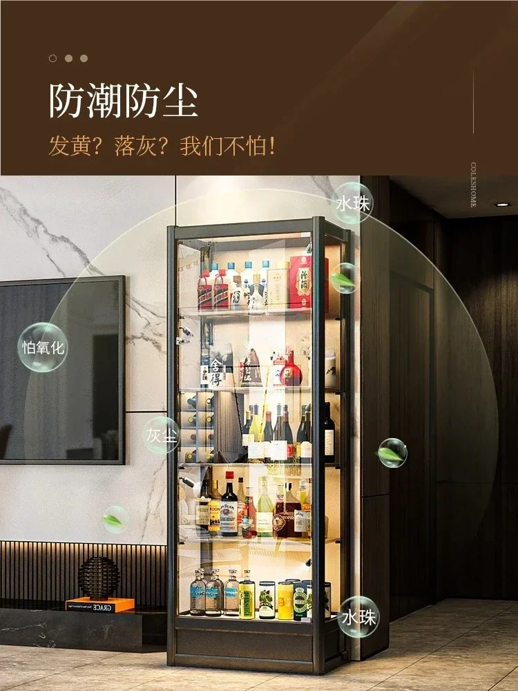 A  Living Room Home Floor Wine Cabinet High-End Entry Lux Retro Small Glass Door Display Cabinet Against The Wall