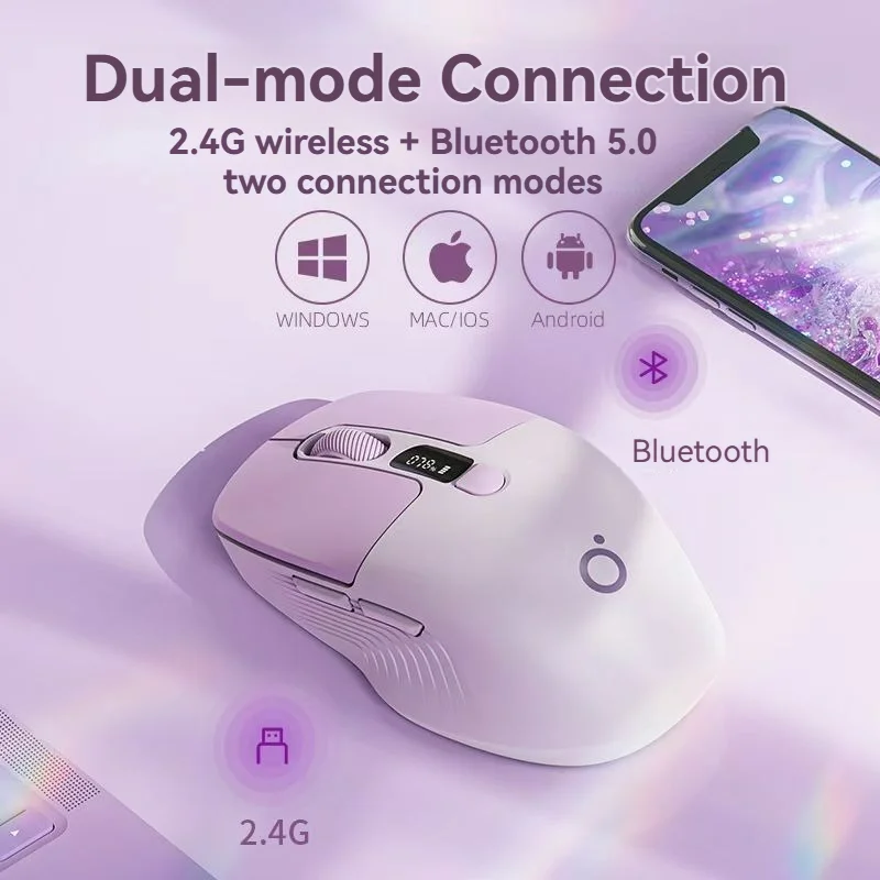 

Беспроводная Bluetooth-мышь, интеллектуальный дисплей мощности, перезаряжаемая, 400 мАч, кнопка отключения звука, мышь, 3-скоростная регулировка разрешения, доступно многоцветная