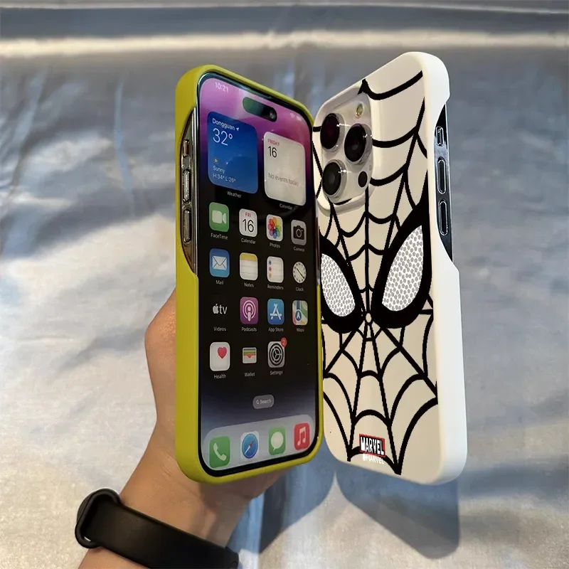 Marvel Spider-Man Classic Multi-Color Half Wrap Spider Net Phone Case for iPhone 16 15 14 13 12 11 Pro Max 14 15 Plus Y2K Cover