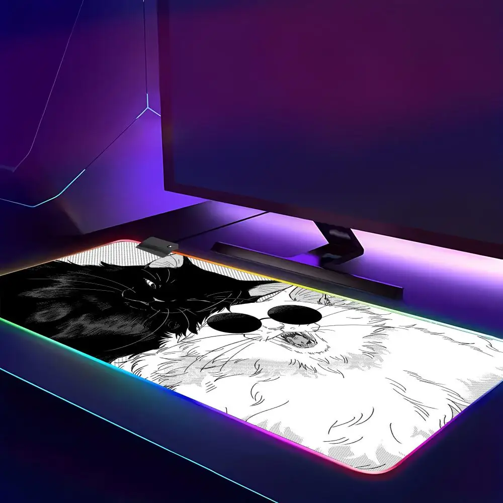 

Коврик для мыши HD RGB с изображением черного кота, XXL, противоскользящий, резиновый, для компьютера, геймерский, с прошитыми краями, для офиса и игр, HYBXAXC