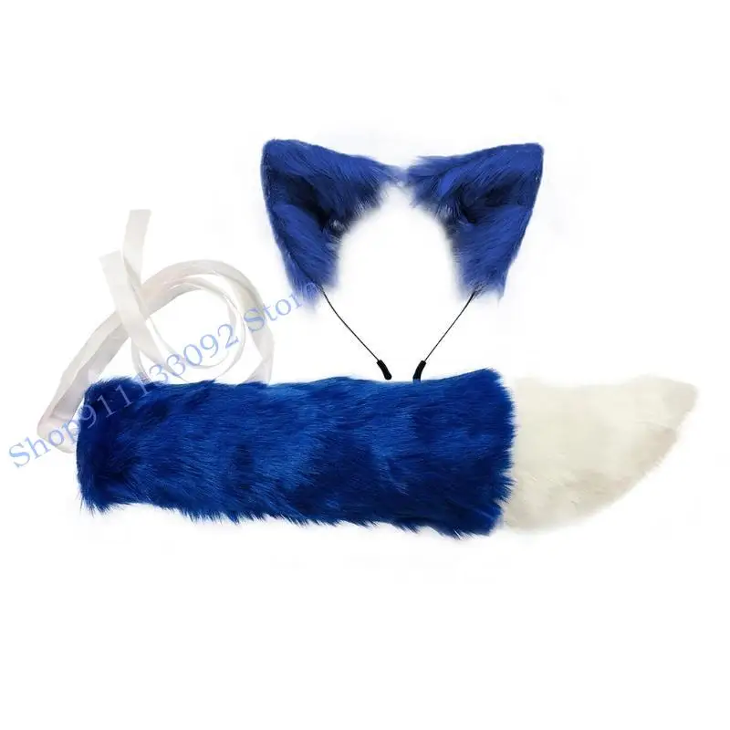 H9ED realistyczne pluszowe pałąk do ucha zwierząt z ogonowym zestawem kostiumów anime maskarady Kobiety
