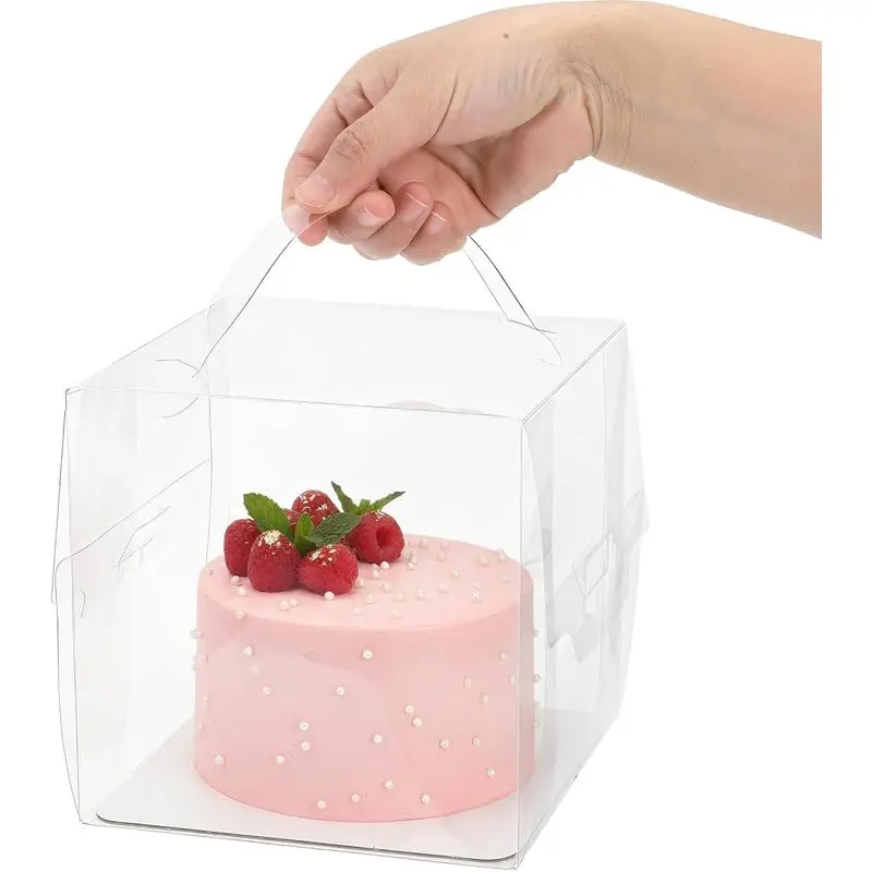 8/12 Pack Square Clear Cake Boxes With Handles Transparent Bakery Box For 4 Inch Mini Cakes Pastries Donuts Party Treat Boxes