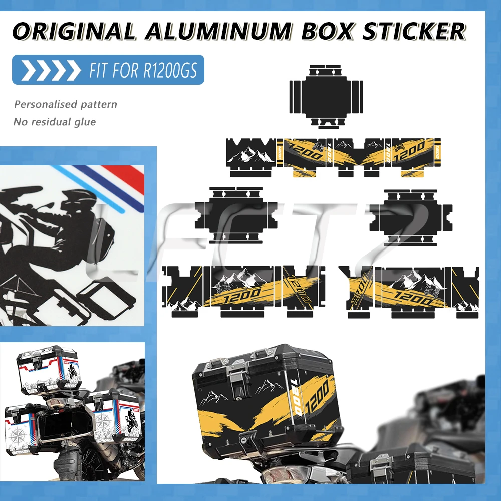 Fit for R1200GS Adventure 2014-2021 Motorcycle Aluminum Box Panniers Decorative sticker Side Box Top Case Suitcases Decal Set