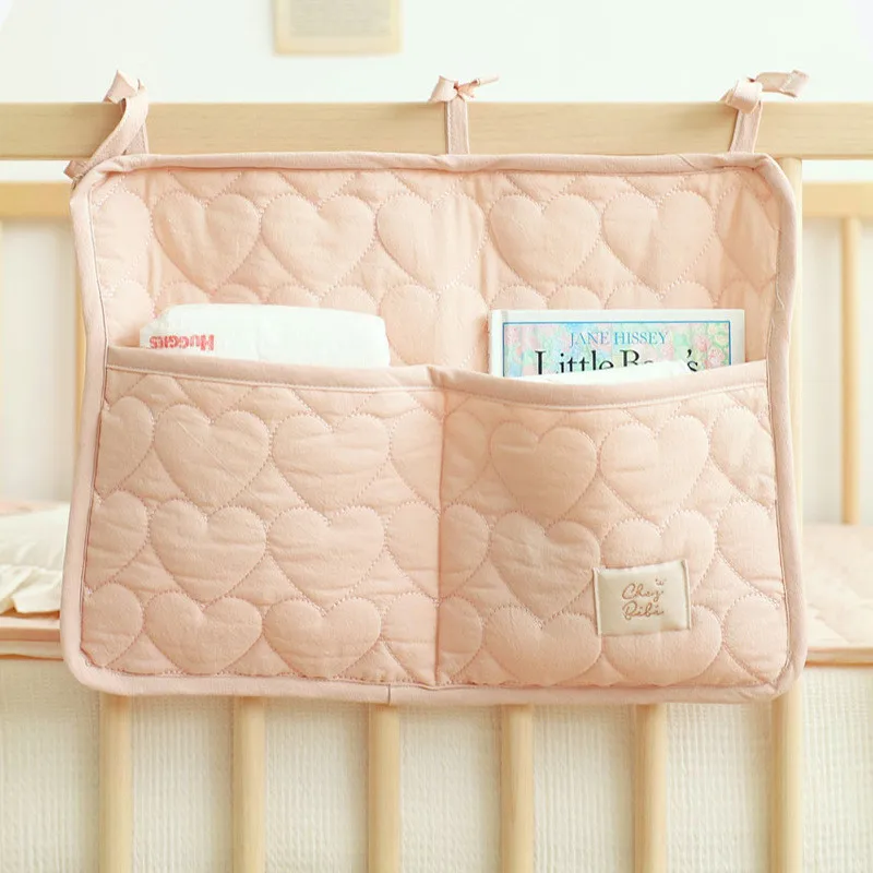 Cute Pink Portable Baby Storage Bag Nappy Organizer Multifunctional Newborn Bed Headboard Diaper Bag for Kids Baby Bedding Items