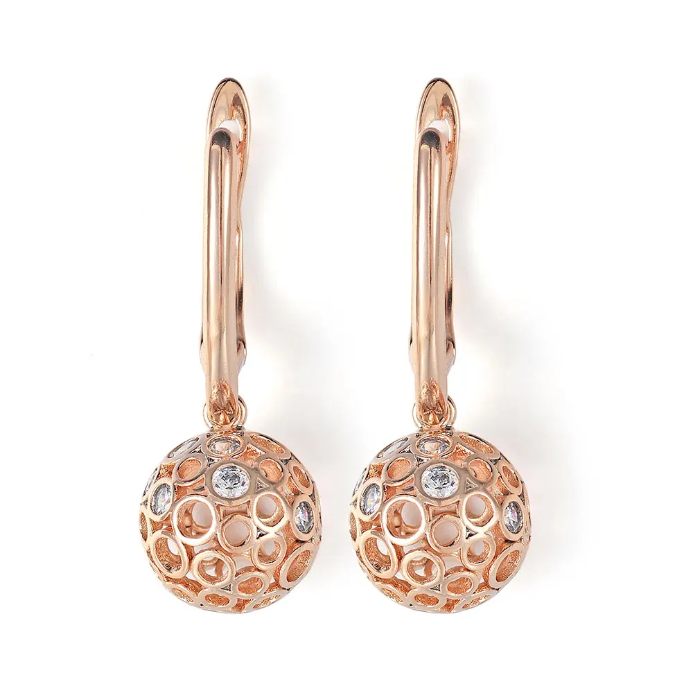 Catuni New Hollow Round Drop Earrings Ladies' 585 Gold Set With Natural Zirconia Earrings Unique And Dainty Jewelry Gift