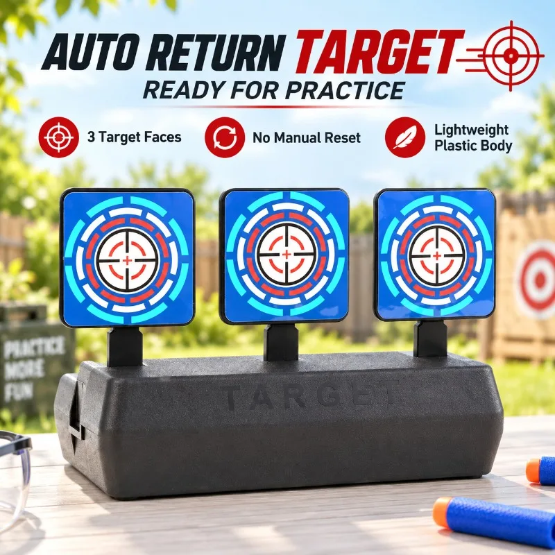 Accessoire de jeu de loisir compact à 3 cibles, cible d'entraînement en plastique à réinitialisation automatique, facile à placer pour les loisirs à la maison ou dans le jardin.