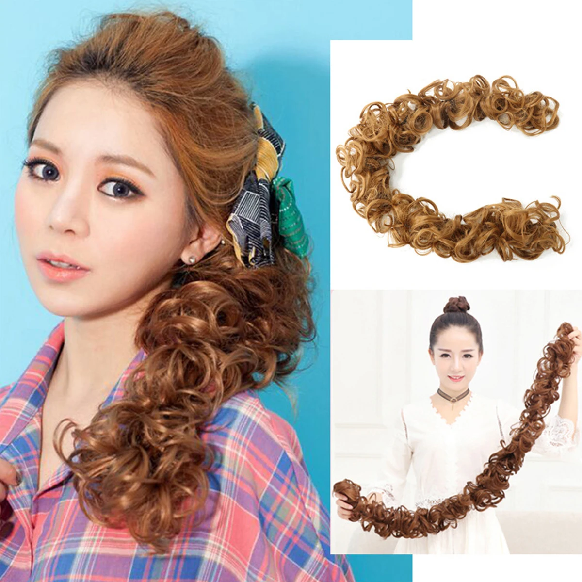 Hair Messy Bun Hair Piece Extensions Tousled Updo Fluffy Hair Ponytail DIY Wrap Around Bun Hair Scrunchie Wavy Donut Chignons
