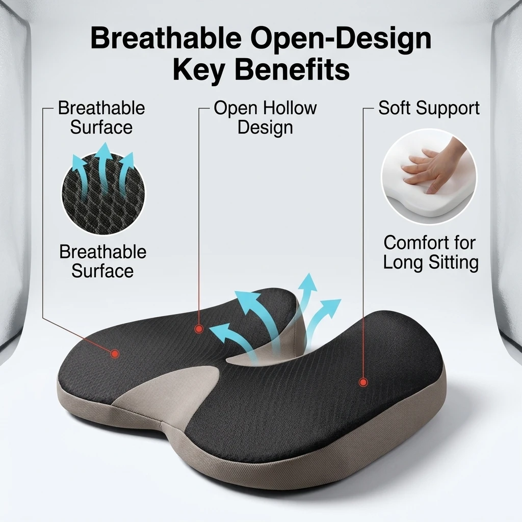 Memory Foam Seat Cushion Non Slip Heightening Butt Support Pad Pain Relief Comfort Sitting Cushion for Office Car Home Chair Use