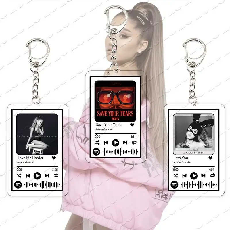 Popular Singer Ariana Grande Keychains Bag Charm Acrylic Accessories Into You Love Me Harder Music Playlist Code Keyring Pendan