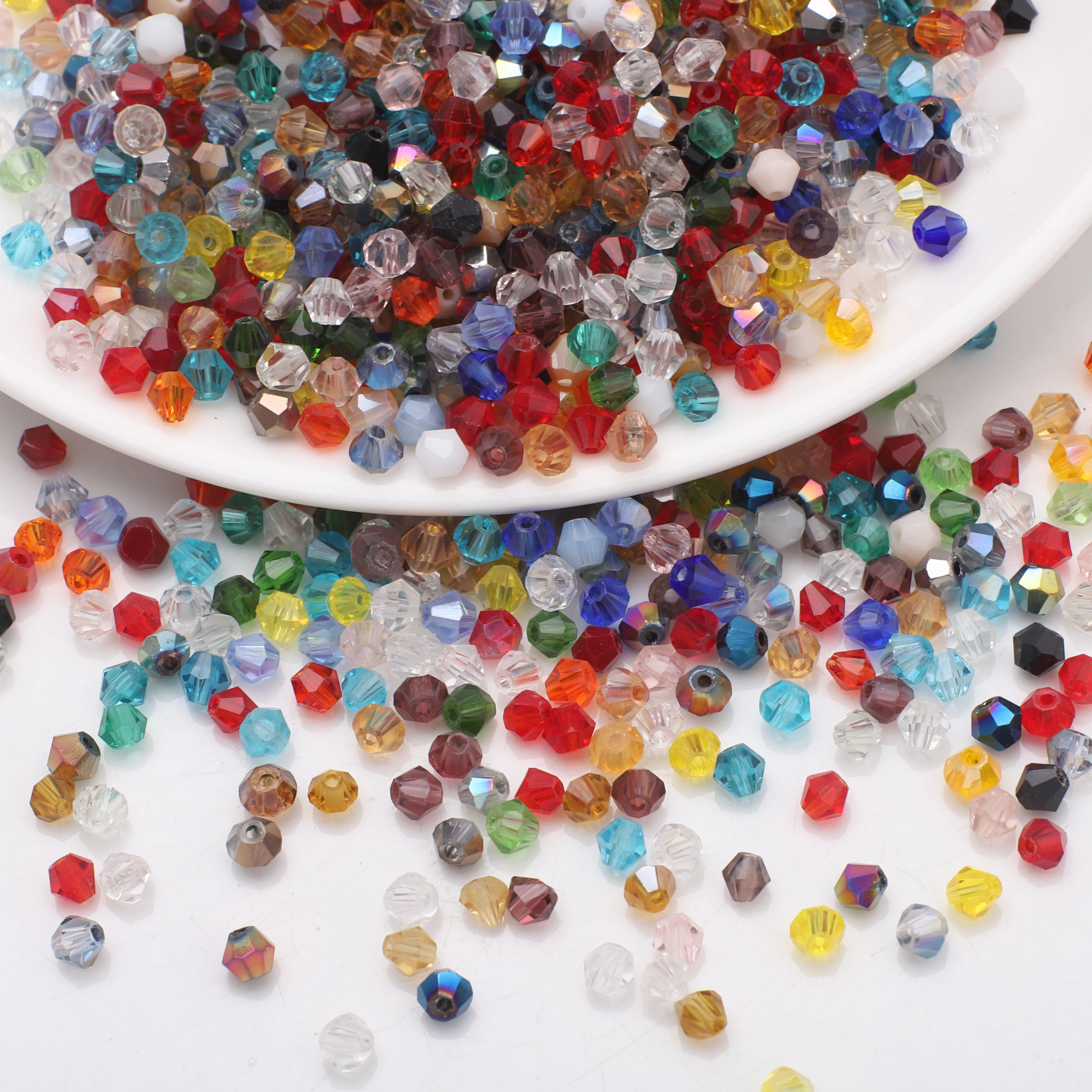 500 Stück 3 mm gemischte AB-Farben, tschechisches Doppelkegel, lose Glas-Abstandsperlen, Kunsthandwerk für handgefertigte Kristall-Armbänder, Ohrringe, DIY-Schmuckherstellung