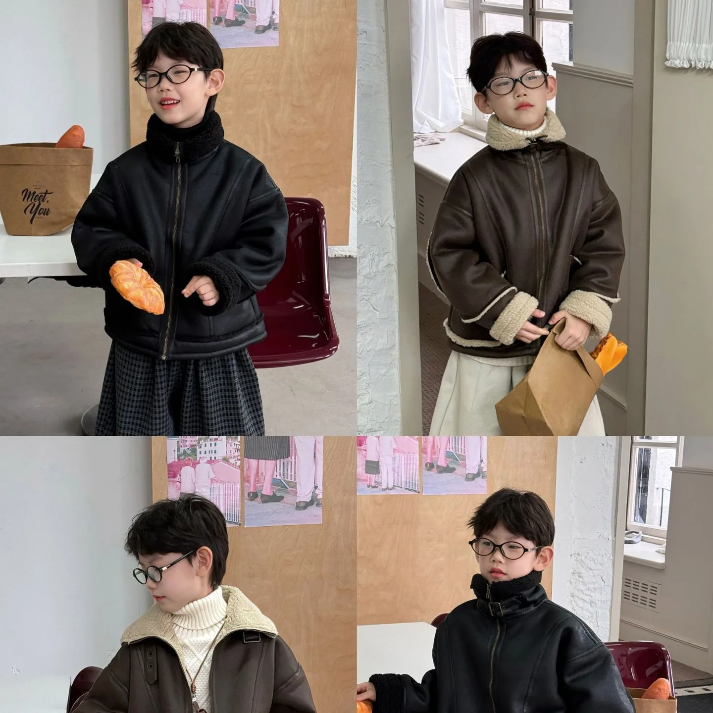 2025 Boys' Retro Winter New Korean Version Children's Plush and Thickened Fur Integrated Warm Jacket