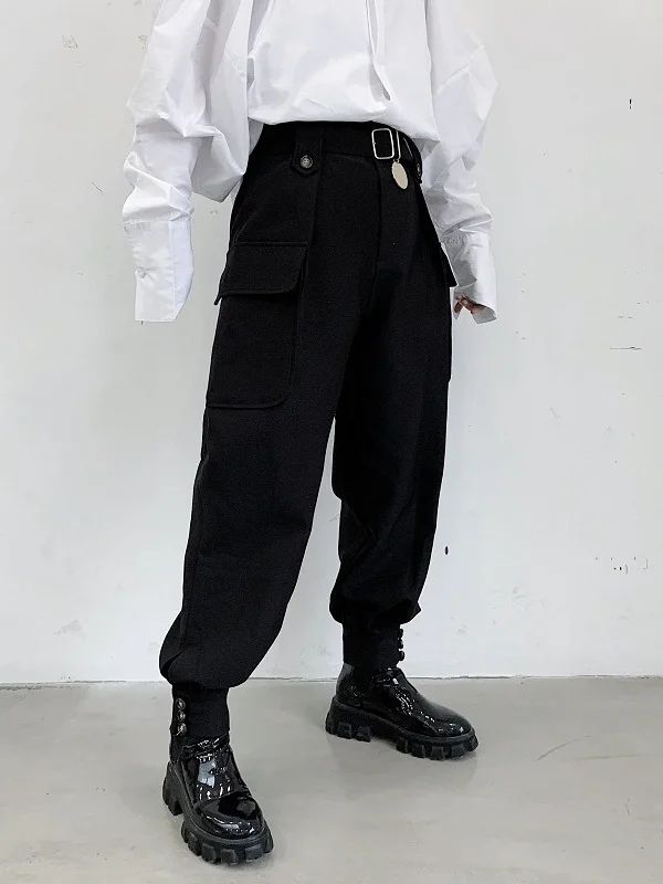 

Мужские повседневные брюки в стиле Харадзюку, функциональные рабочие брюки, длинные брюки под ботинки, модные прямые брюки