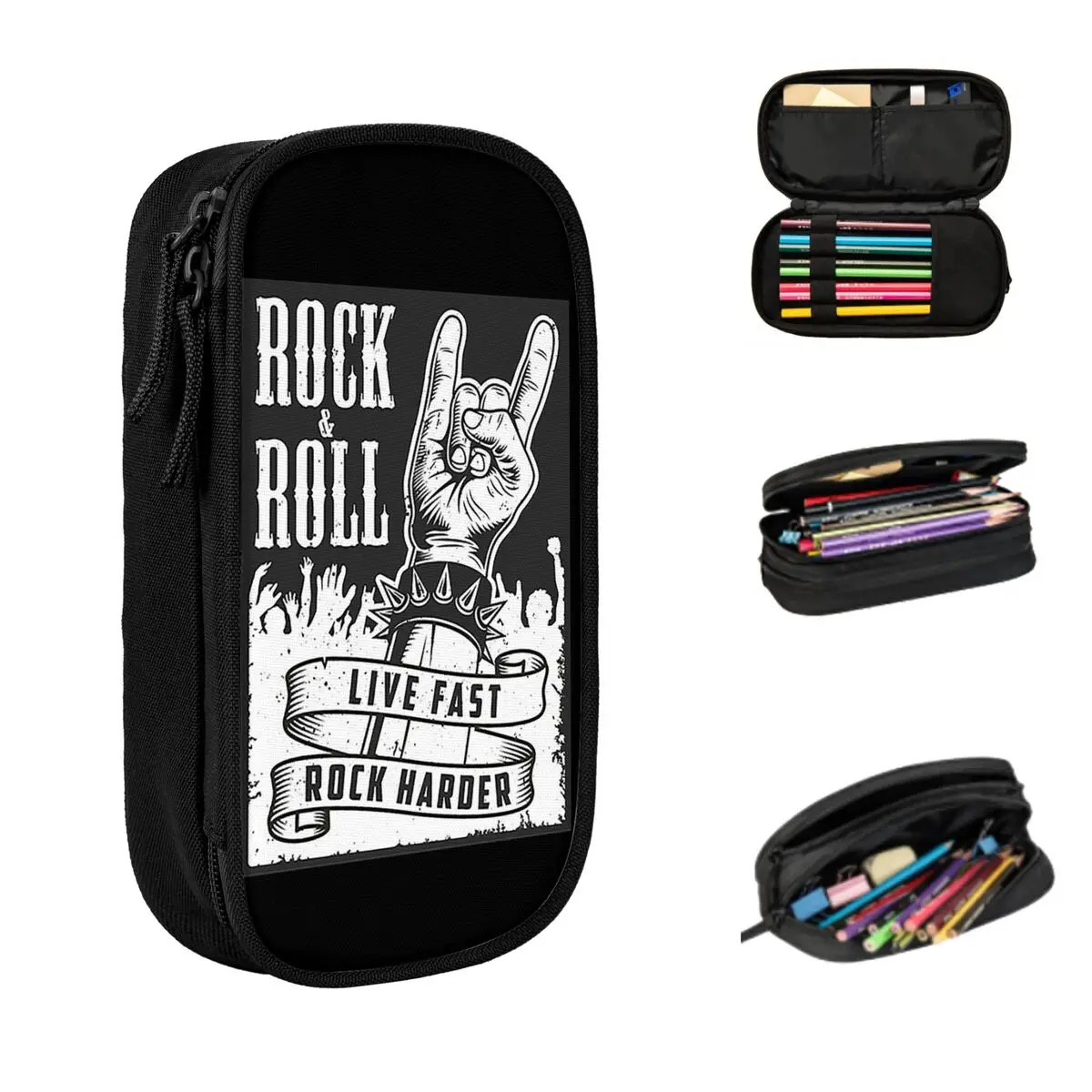 ロックスター スカル ロックンロール ペンケース 大容量収納 ペンバッグ ペンボックス ペンポーチ 男の子 女の子 文房具 学校 オフィス用