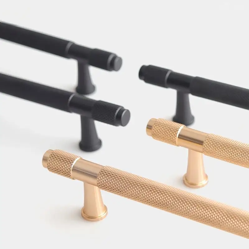 Modern Minimalist Space Aluminum Alloy Knurled Door Handle for Home Decorative Hardware Polished Silver Finish