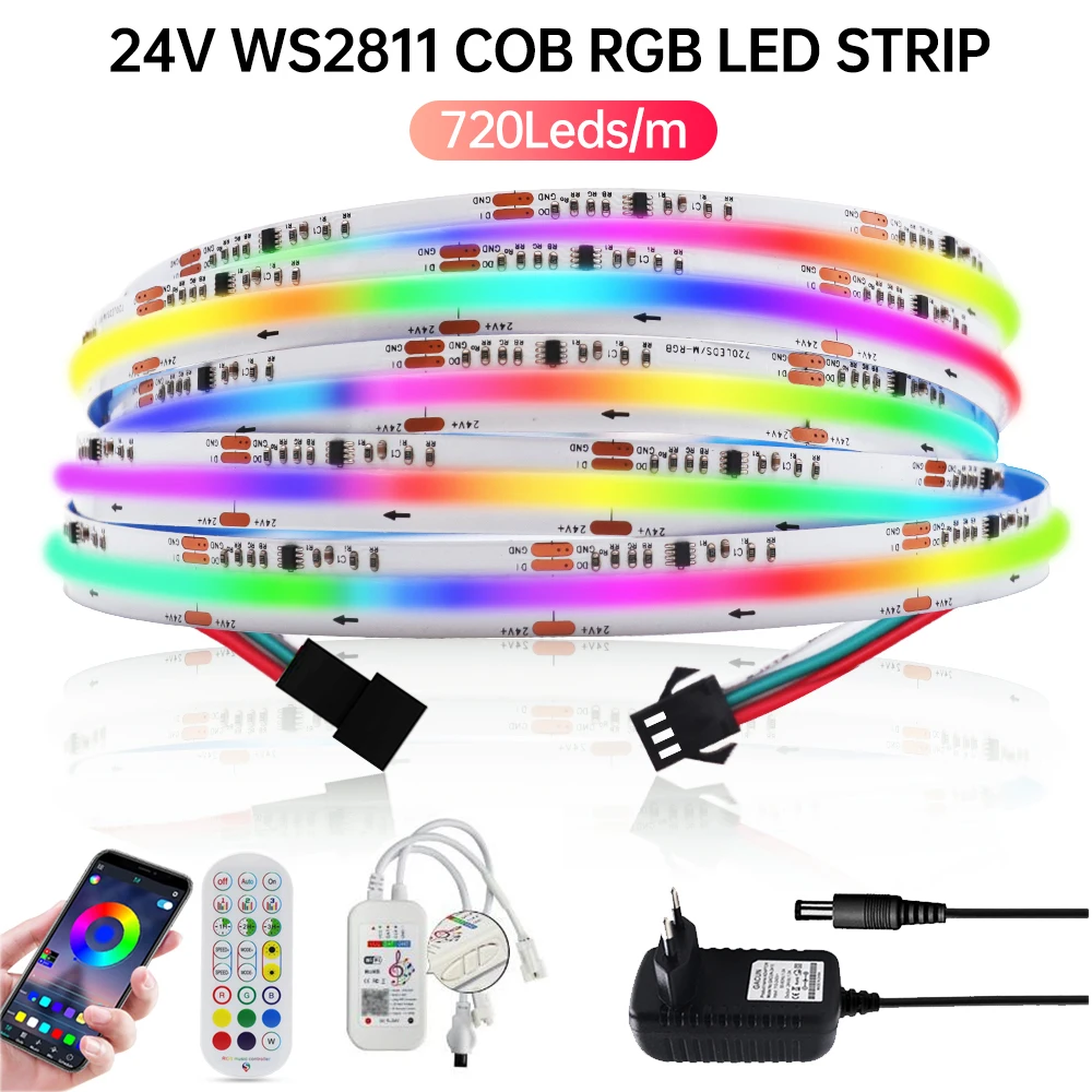 WIFI Bluetooth APP Control WS2811 Dream Color COB LED Strip TV BackLight Room Decoration 720LEDs Pixel FCOB Ribbon Light 12V 24V