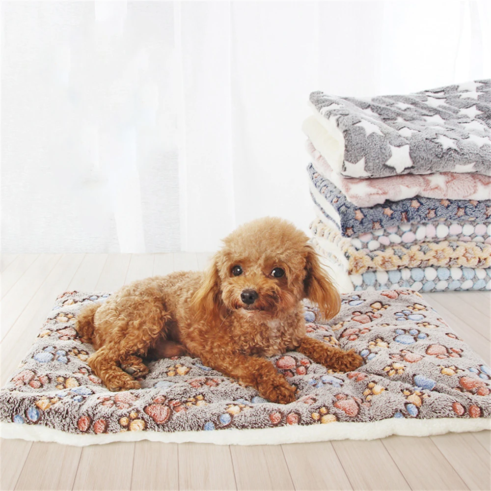 

Thickened Flannel Dog Bed Mat Soft Pet Sleeping Mat for Dogs Cats Winter Warm Pet Blanket Home Washable Printed Plush Puppy Mats