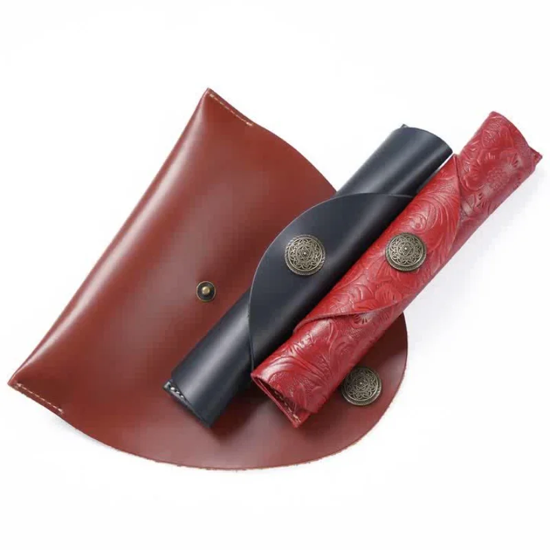 

AIGUONIU Genuine Leather Pencil Bag Storage Pouch Rollup Pen Bag Organizer Wrap Bag Vintage Retro Creative Stationery