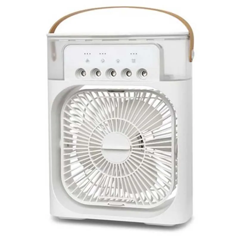 Mini ventilador portátil 3 en 1, humidificador, luz ambiental, enfriador de aire, se conecta al banco de energía para uso extendido