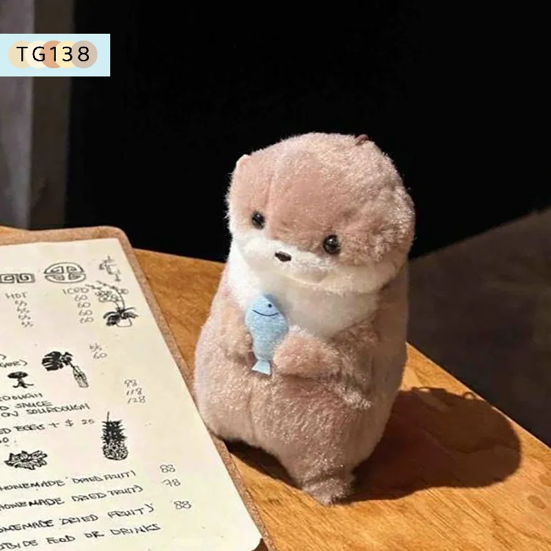 【New】Cartoon Cute Otters Holding Fish Plush Doll With Chain Kawaii Keyrings Hanging Pendant Jewelry School Bag Wallet Charms view 3