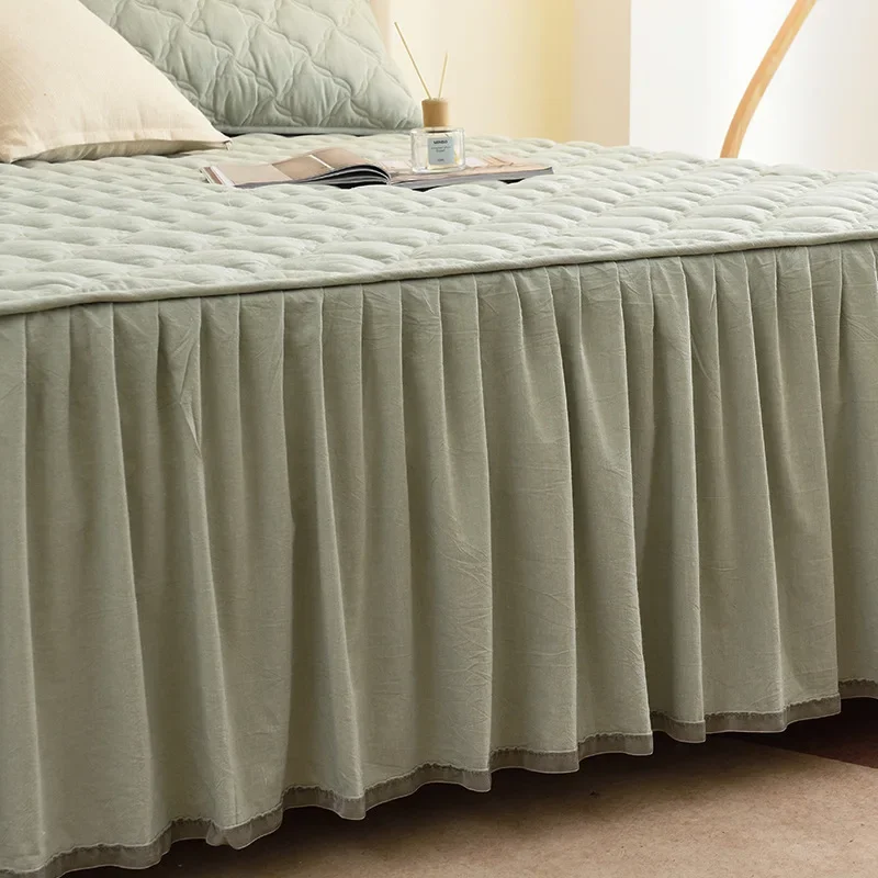 Class A bed skirt single-piece bed cover 2024 new winter dust cover thickened padded three-piece set 3