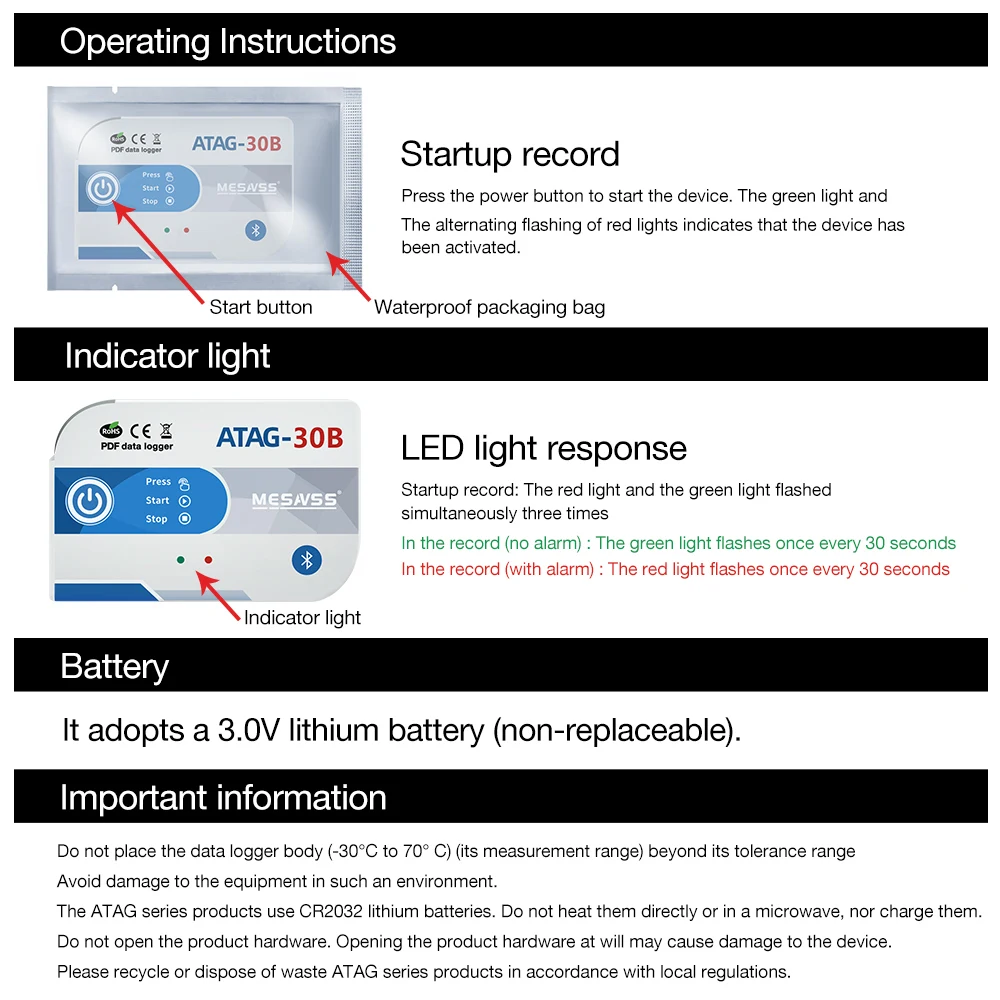 Enregistreur de données de température 2025USB 180 jours Bluetooth avec 65000 points jetables -30 ~ 70 ° Enregistreur de température C pour le transport de la chaîne du froid