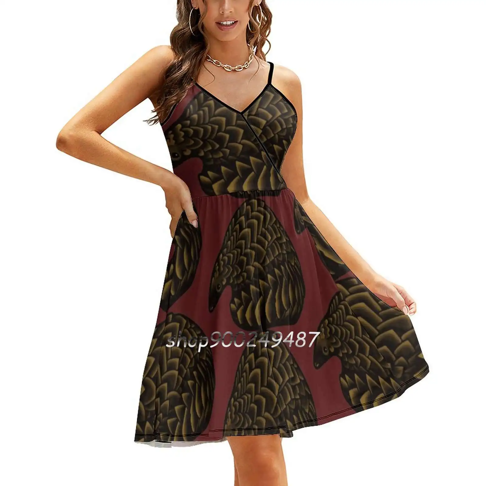 Pangolin Sling Dress Women Summer Printing Condole Belt Dresses Pangolin Pangolins Cute Animals Funny Animals Animals Creatures