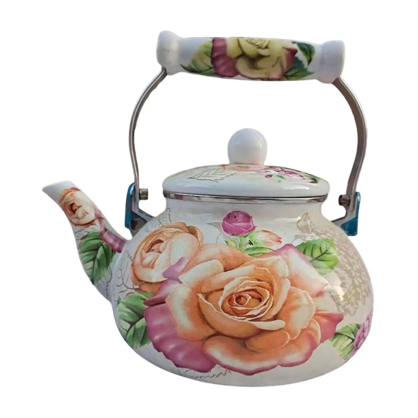 Enamel Tea Kettle Multiuse Juice Water Jug Floral Enamel Pot 2.5L Turkish Teapot for Tea Coffee Office Boiling Water Household