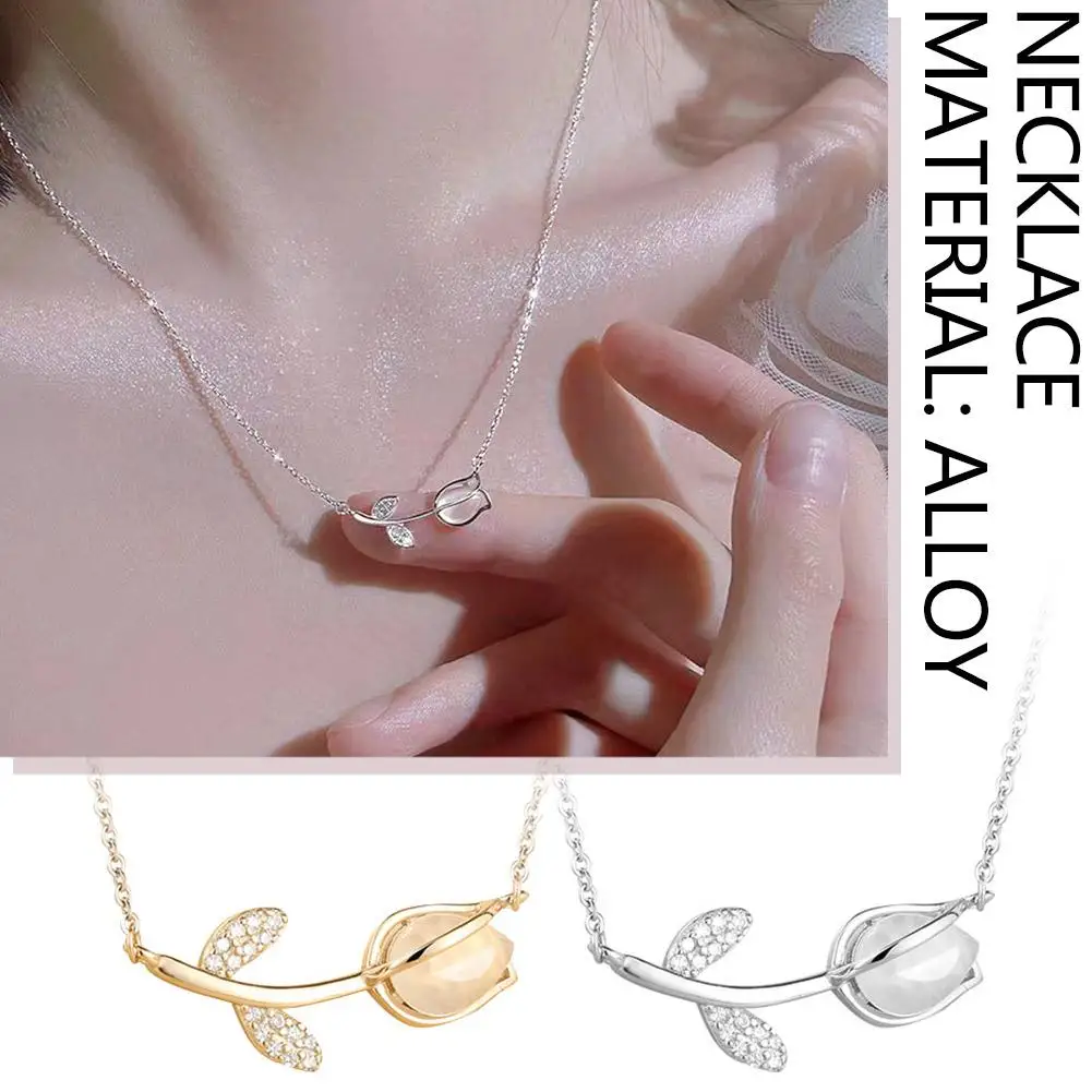 Luxury Fashion Tulip Drop Pendant Necklace for Women Shiny Zircon Accessory Clavicle Chain Necklace Sweet Girl Jewelry Gift 2023