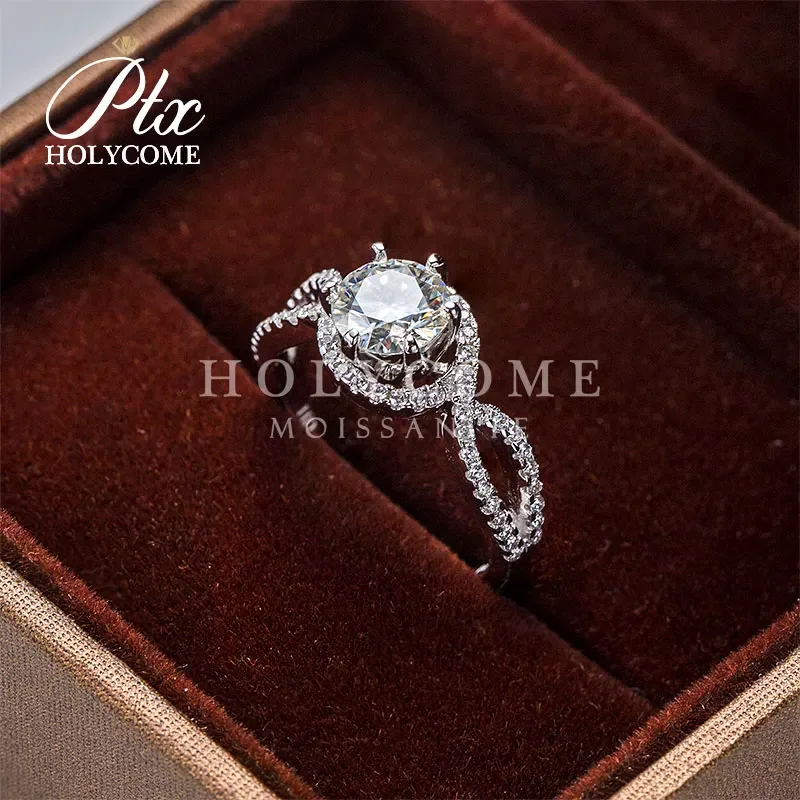 

PTX Luxury 1ct Round Cut 925 Silver Moissanite in Rings Band Wholesale Price Sterling Silver 925 Engagement Rings for Women