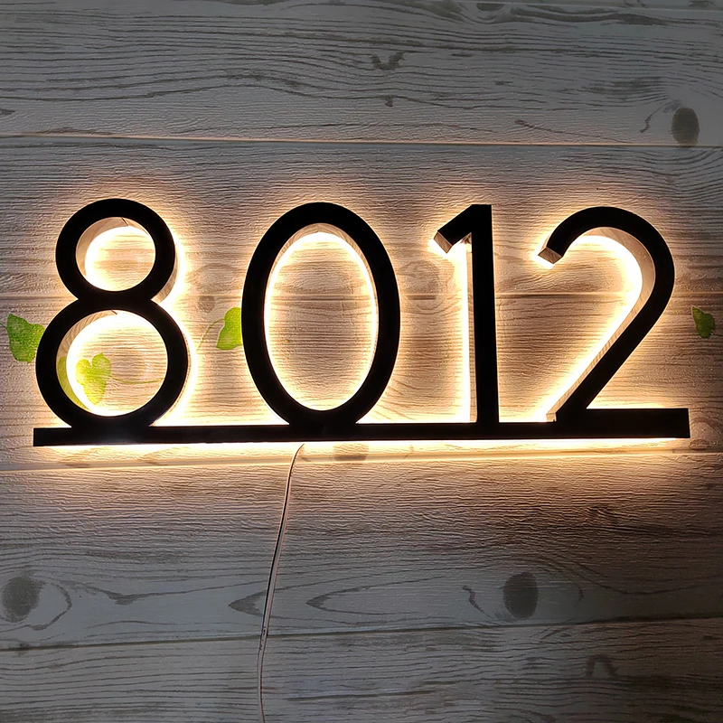 Customized Modern LED House Number Light Outdoor Home Apartment Hotel Door Plates LED Luminous Number Letter Sign Address Plaque