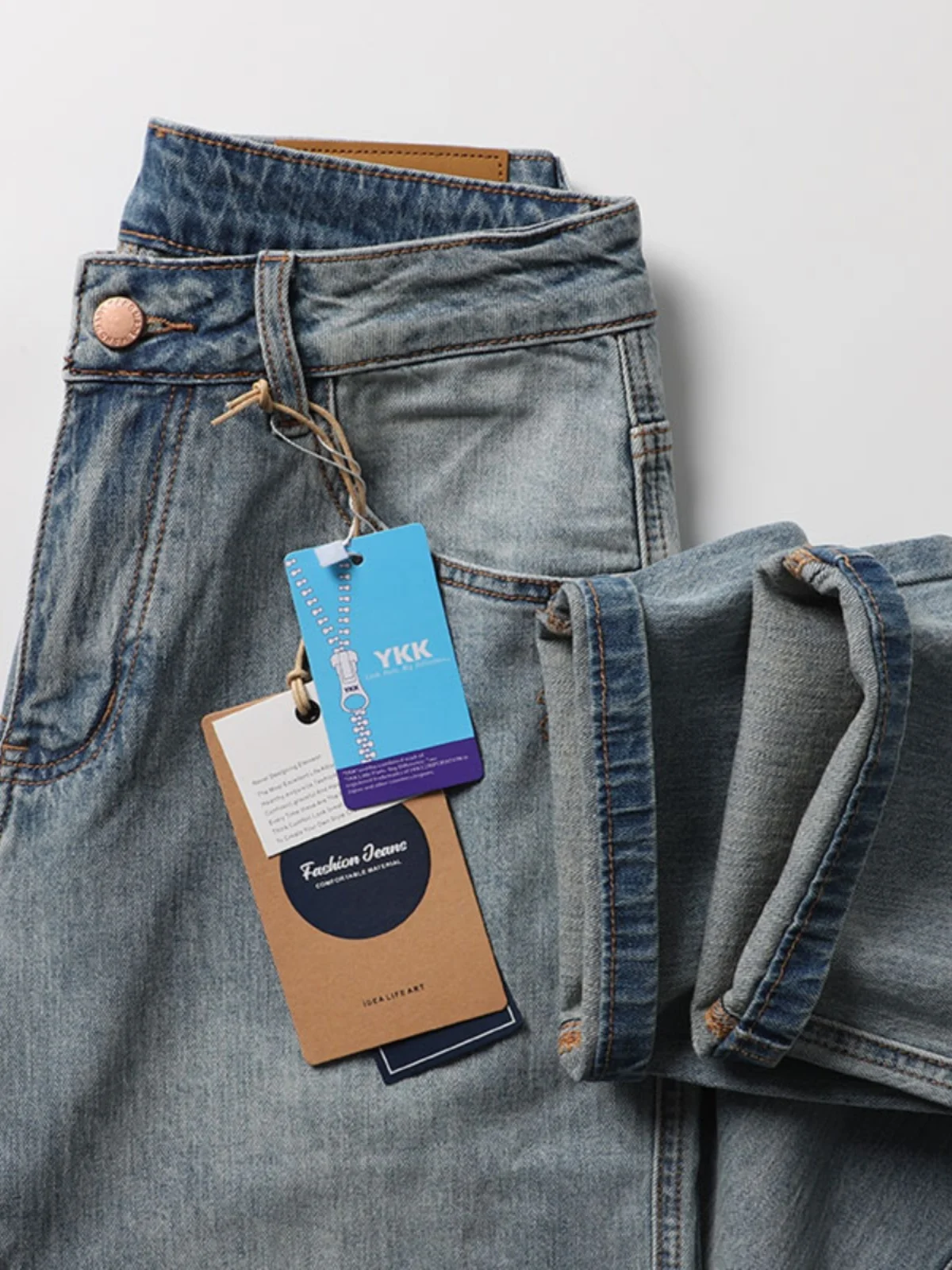 

Retro American Khaki Light Wash Loose Straight Leg Men's Jeans Casual Loose Fit Jeans Youth Trend Spring Modern Style