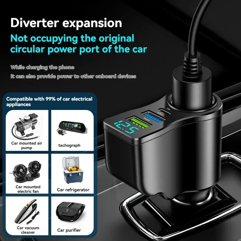 1CPS 66W Digital Display Auto Schnelle Lade Dual USB Auto Ladegerät Auto Ein bis Drei Zigarette Leichter Auto multifunktionale Ladegerät